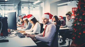 ai generativo attività commerciale persone nel Natale ufficio sociale raccolta, incontro, festa foto