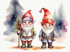 Santa Claus disegno cartone animato stile e Natale albero su bianca sfondo, acquerello foto