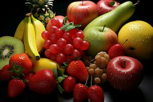 un' medley di frutta, in mostra un' gamma di delizioso varietà ai generato foto