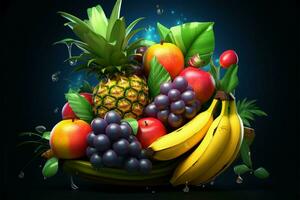 tropico frutta icona con giungla a tema, colorato, e vivace illuminazione ai generato foto