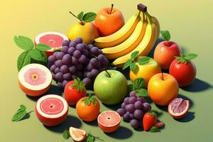 un' giocoso isometrico Visualizza di frutta, aggiungendo profondità per loro appello ai generato foto