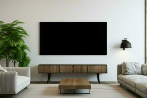 3d reso vivente spazio vuoto guidato tv su il parete, design pronto ai generato foto