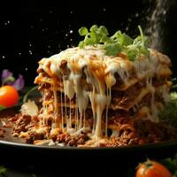 esplorando culinario abilità artistica con un' messa a fuoco su delizioso Manzo Lasagna per sociale media inviare dimensione ai generato foto