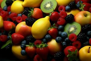 un' continuo flusso di 3d misto frutta con un' fresco vibrazione ai generato foto