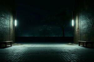 notturno ambiance 3d illustrazione di vuoto notte scena con mattone ai generato foto
