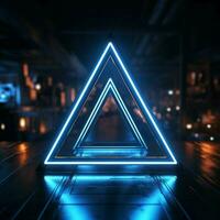 elegante neon design un' Impressionante blu triangolo elemento sta su per sociale media inviare dimensione ai generato foto