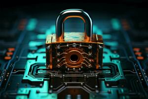 serratura simboleggia il essenza di tutti e due sicurezza e sicurezza informatica concetti ai generato foto