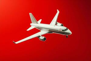 contrastante bianca aereo modello su grassetto rosso tela con testo spazio ai generato foto