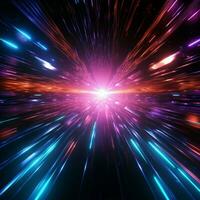 3d rendere di un' ordito saltare veloce viaggio attraverso un' neon illuminato galassia corridoio per sociale media inviare dimensione ai generato foto