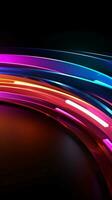 vivace neon colori convergere nel un' 3d semicerchio su nero verticale mobile sfondo ai generato foto