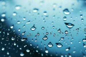 nature contrasto gocce di pioggia su bicchiere, blu cielo e cupo tempo metereologico ai generato foto