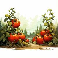 pomodori viaggio a partire dal le foglie per frutta mostrato nel vettore cartone animato illustrazione su bianca per sociale media inviare dimensione ai generato foto