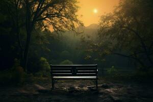 solitudine e dolore un' coppie solitario panchina in mezzo mistico natura selvaggia ai generato foto