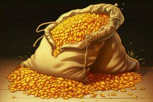 un' sacco di Mais cereali, illustrato nel un' realistico cartone animato stile ai generato foto