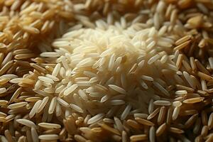 un' pittoresco preparativi di sparpagliato riso cereali su un' tavolo ai generato foto