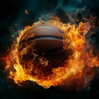 incredibile velocità, pallacanestro con fiamme, su suo modo per il cestino per sociale media inviare dimensione ai generato foto