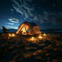 serenata di stelle tenda impostato su sotto il notte cielo, Abbracciare una persona la tranquillità per sociale media inviare dimensione ai generato foto