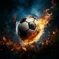soccers vincente momento, palla Soaring in il obbiettivo con precisione per sociale media inviare dimensione ai generato foto