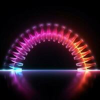 raggiante semicerchio scoppia con neon colore nel un' nero fondale per sociale media inviare dimensione ai generato foto