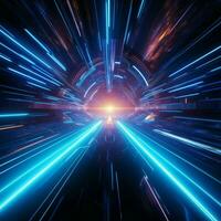 hyperjump attraverso un' futuristico spazio tunnel con blu neon accelerazione per sociale media inviare dimensione ai generato foto