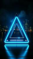 elegante neon design un' Impressionante blu triangolo elemento sta su verticale mobile sfondo ai generato foto