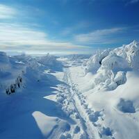 salita nel neve umano impronte documento determinato scalata attraverso invernale collina per sociale media inviare dimensione ai generato foto