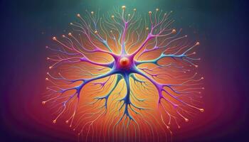 un artistico illustrazione di un' neurone, evidenziazione suo complessità e bellezza. ai generativo foto