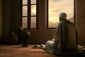 musulmano uomo nel pregare ai generativo foto