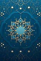 blu piatto sfondo con islamico ornamento ai generativo foto