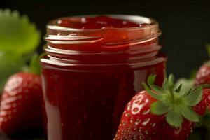 fragola fatti in casa marmellata barattolo. creare ai foto