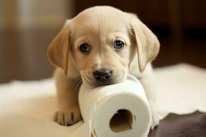carino labrador cucciolo con gabinetto rotolo. creare ai foto
