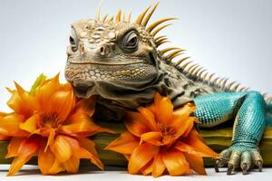 Natale iguana oziare su un' tropicale spiaggia vacanza ramo isolato su un' bianca sfondo foto