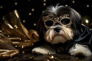 shih tzu nel smoking e masquerade maschera suono nel il nuovo anno foto