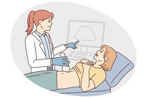 medico fare pancia ultrasuono per femmina paziente foto