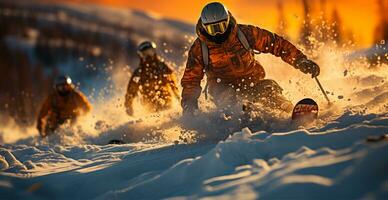 sciare pendenza nel il Alpi, alpino sciare, inverno ricreazione gli sport - ai generato Immagine foto