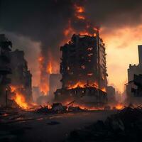 distrutto città sfondo, guerra fermare, ai generato. foto