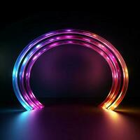 un' vivido 3d semicerchio nel neon colori contro un' buio sfondo per sociale media inviare dimensione ai generato foto