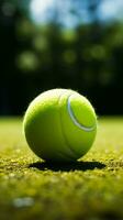 il gioco è su come il tennis palla rimbalza su verde verticale mobile sfondo ai generato foto