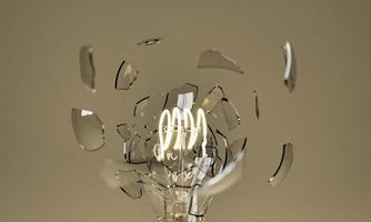 lampadina che esplode con il filamento illuminato foto
