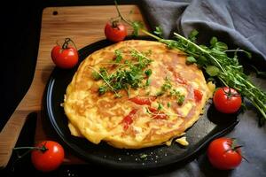 avvicinamento di un' delizioso frittata brunch, ai generativo foto