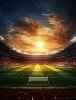 illuminato calcio stadio a notte ai generativo foto