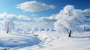 ai generativo. bellissimo inverno paesaggio con neve coperto alberi foto