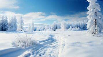 ai generativo. bellissimo inverno paesaggio con neve coperto alberi foto