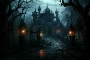 vampiro cancello castello buio raccapricciante. creare ai foto