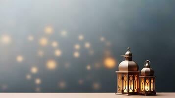 Ramadan kareem saluti con islamico lanterna e moschea foto