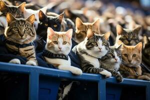 gatti siamo calcio fan a il stadio. gli sport concorrenza concetto. generato di artificiale intelligenza foto