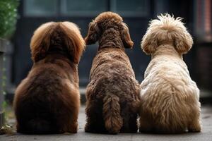 tre cani seduta Il prossimo per ogni Altro, uno di quale è un' cane. foto