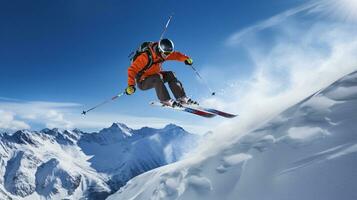 ai generativo inverno estremo gli sport freddo tiro di sciare nel movimento foto