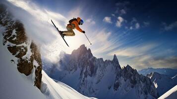 ai generativo inverno estremo gli sport freddo tiro di sciare nel movimento foto