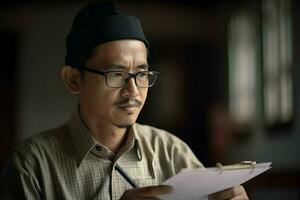 indonesiano maschio insegnante ai generativo foto
